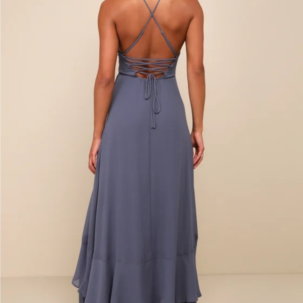Lulus In Love Forever Granite Blue Lace-up High-low Maxi Dress - Size S - Picture 3 of 6